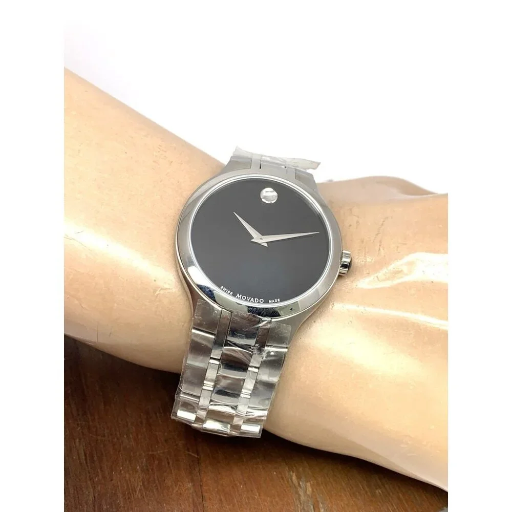 Movado Men's Watch 0606367 Museum Swiss Quartz Black Dial Silver Steel 39mm